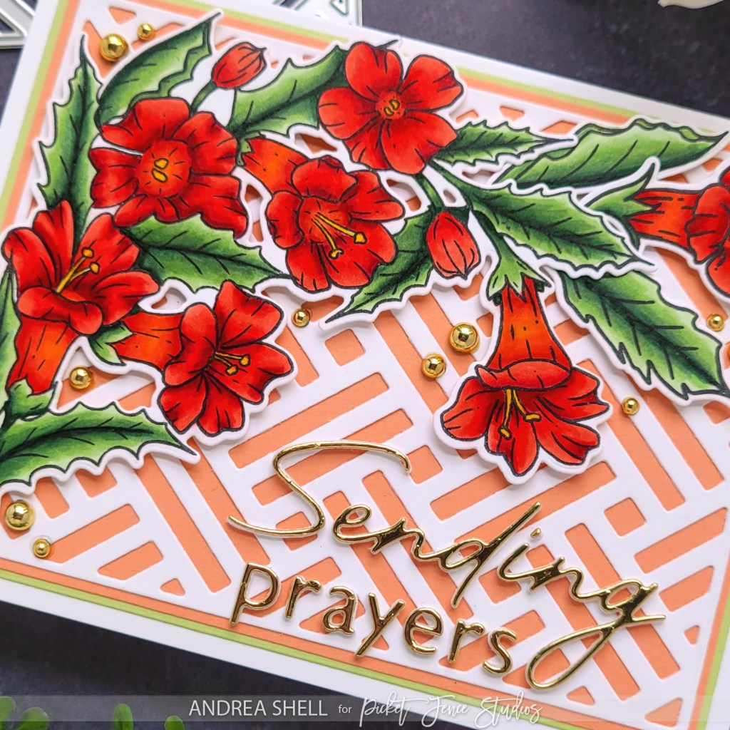 Sending Prayers Floral card by Andrea Shell | Blooming Trumpet Flowers stamp by Picket Fence Studios