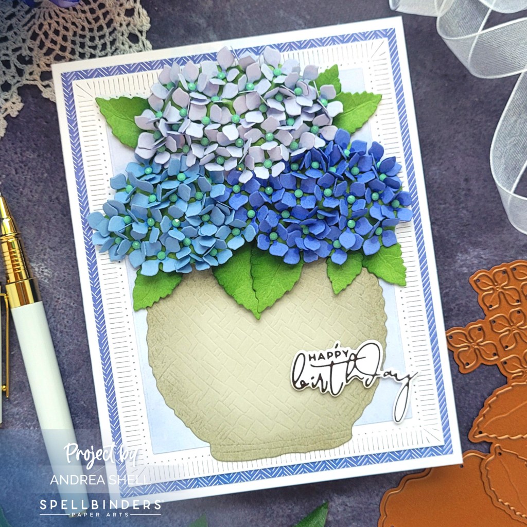 Hydrangea Birthday card by Andrea Shell | Hydrangea Dies by Spellbinders