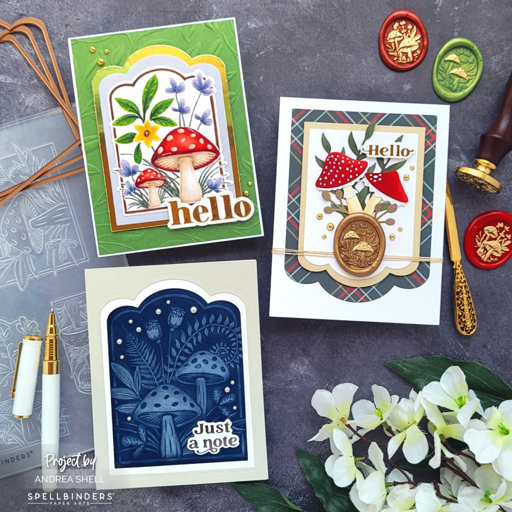 Trio of Mushroom Cards by Andrea Shell | Mushrooms From Me to You 3D Emboss & Cut Folder by Spellbinders