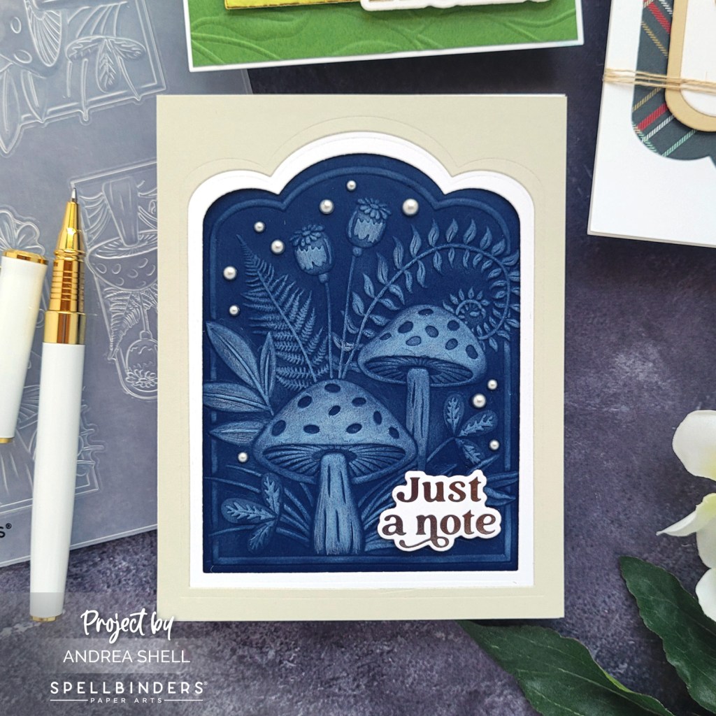 Just a Note Mushroom Card by Andrea Shell | Mushrooms From Me to You 3D Emboss & Cut Folder by Spellbinders