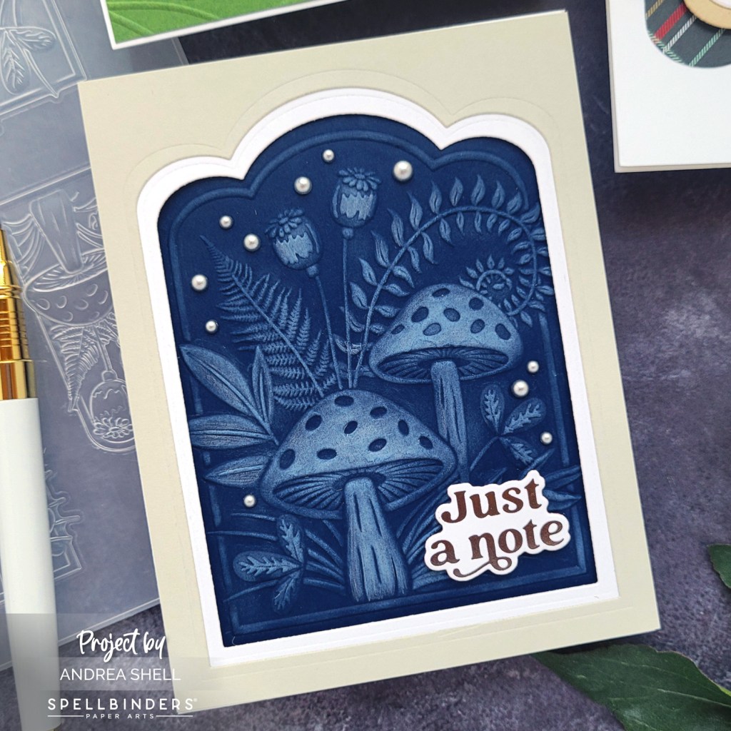 Just a Note Mushroom Card by Andrea Shell | Mushrooms From Me to You 3D Emboss & Cut Folder by Spellbinders