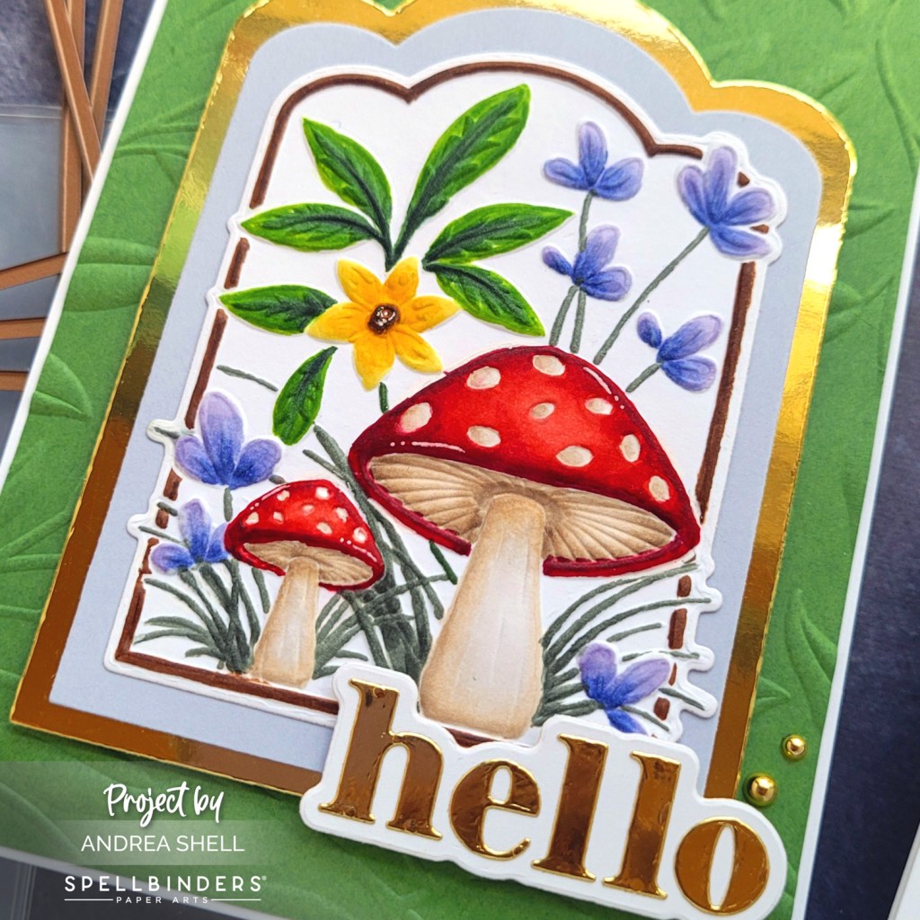 Mushroom Hello Card by Andrea Shell | Mushrooms From Me to You 3D Emboss & Cut Folder by Spellbinders