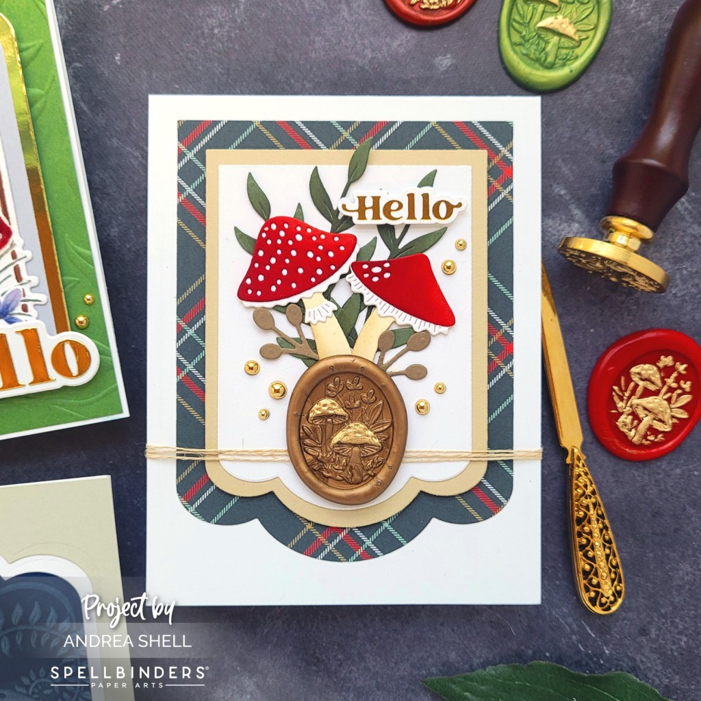 Hello Mushrooms Card by Andrea Shell | Forest Mushrooms 3D Wax Seal Stamp by Spellbinders