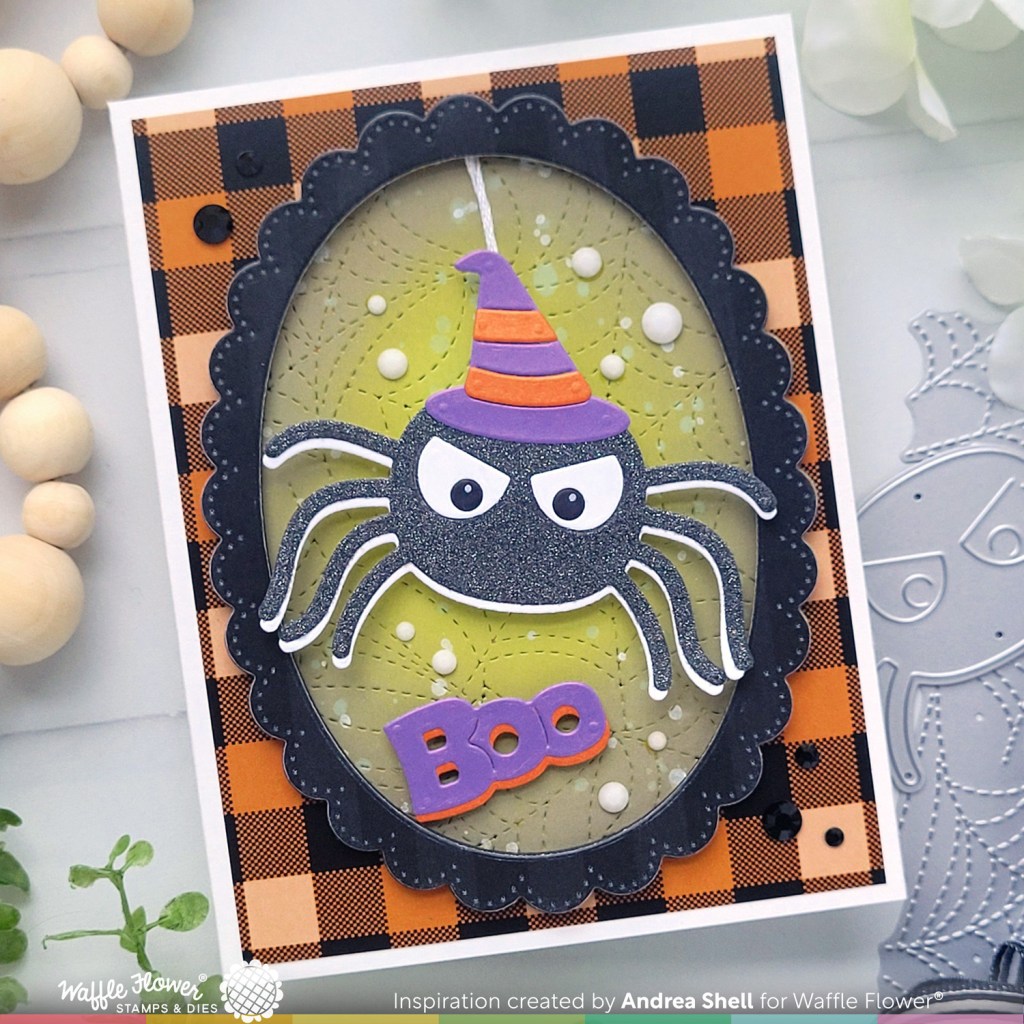 Witch Spider card by Andrea Shell | Cute Spiders Dies by Waffle Flower Crafts