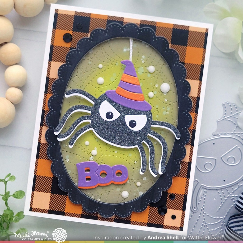 Witch Spider card by Andrea Shell | Cute Spiders Dies by Waffle Flower Crafts