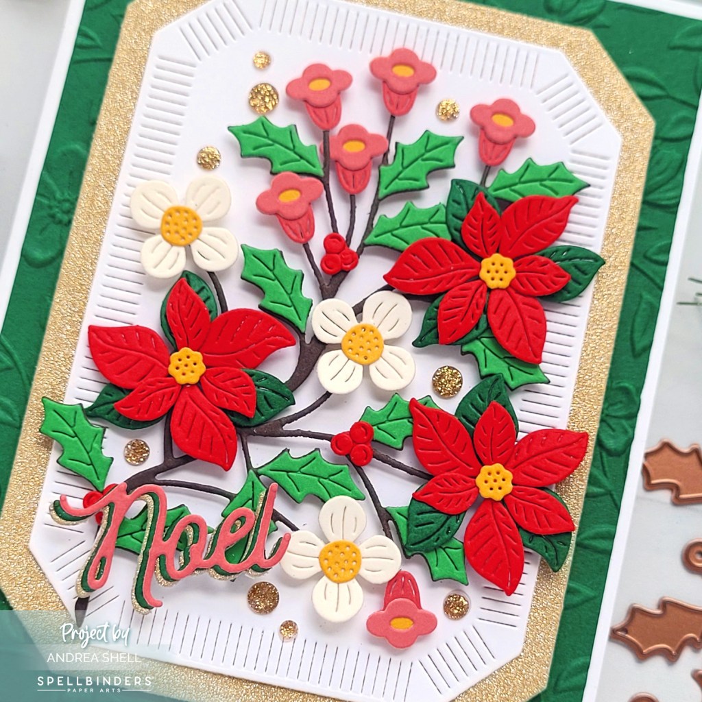 Floral Noel card by Andrea Shell | Poinsettia Spray Dies by Spellbinders