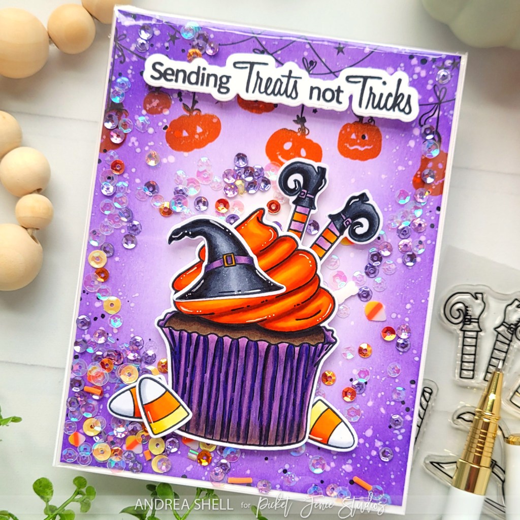 Halloween Cupcake Infinity Shaker card by Andrea Shell | Sweet Spooky Holiday stamp by Picket Fence Studios