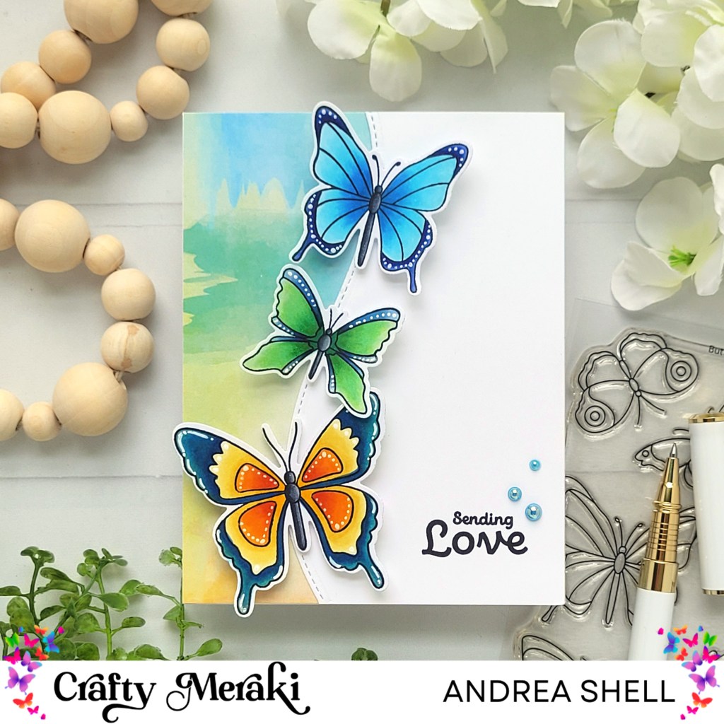 Butterfly Love card by Andrea Shell | Butterfly Bliss stamp by Crafty Meraki