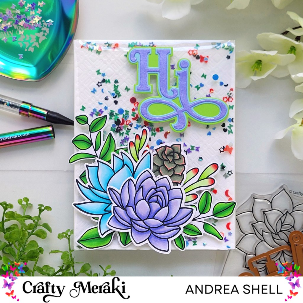 Succulent Infinity Shaker card by Andrea Shell | Sage Symphony stamp by Crafty Meraki