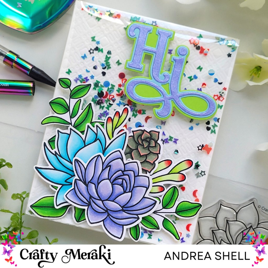 Succulent Infinity Shaker card by Andrea Shell | Sage Symphony stamp by Crafty Meraki