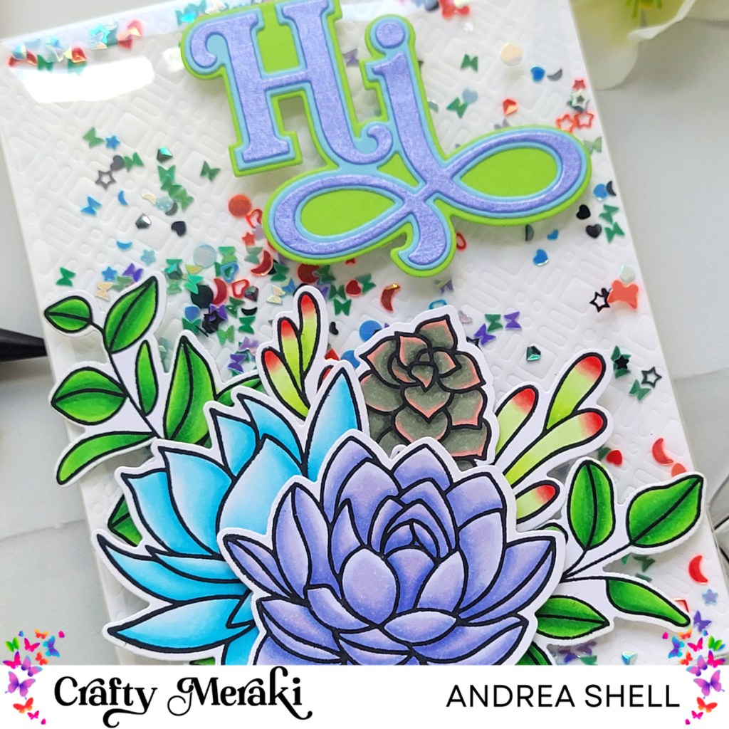 Succulent Infinity Shaker card by Andrea Shell | Sage Symphony stamp by Crafty Meraki