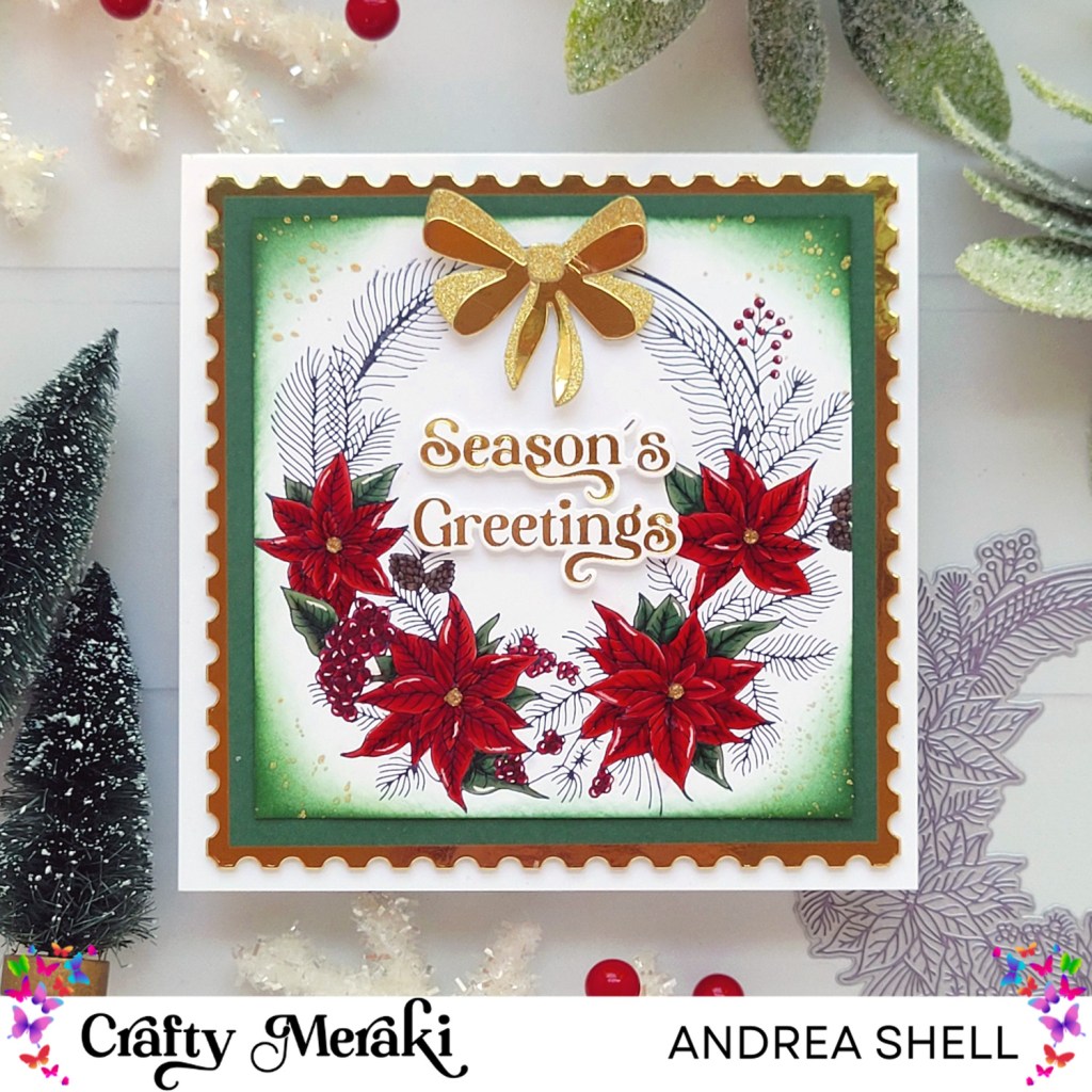 Season's Greetings wreath card by Andrea Shell | Stella Wreath Press-Tacular Plate by Crafty Meraki