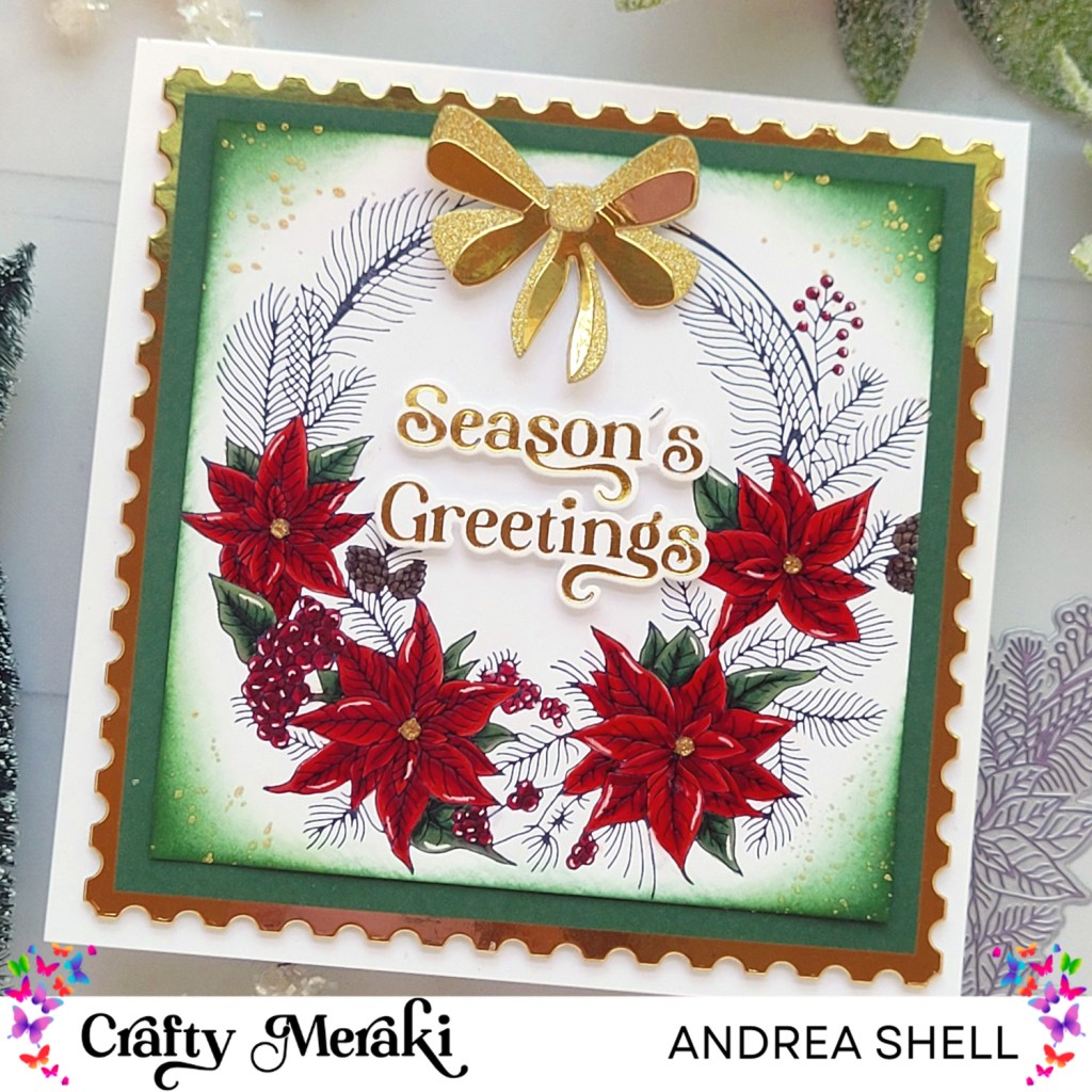 Season's Greetings wreath card by Andrea Shell | Stella Wreath Press-Tacular Plate by Crafty Meraki