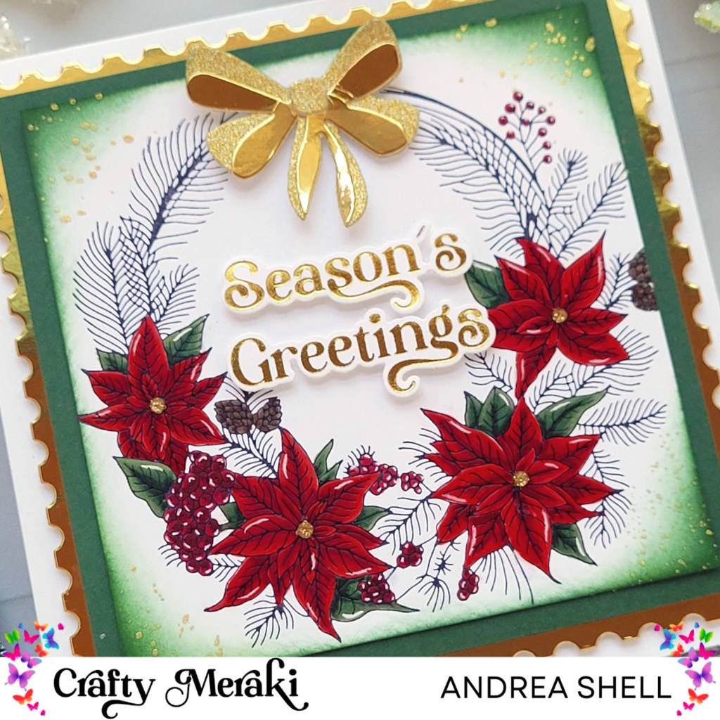 Season's Greetings wreath card by Andrea Shell | Stella Wreath Press-Tacular Plate by Crafty Meraki