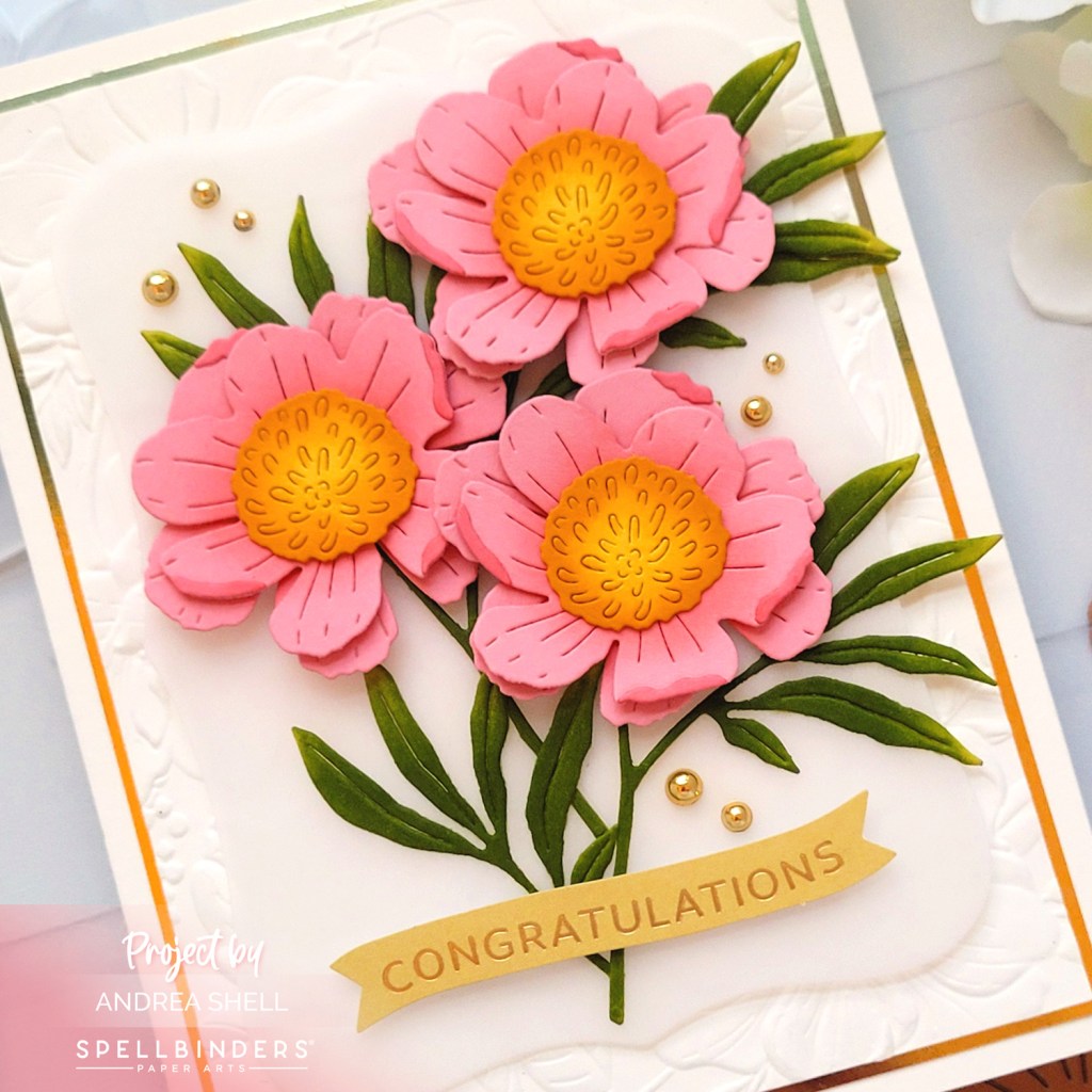 Pink Floral Congratulations card by Andrea Shell | Woodland Tales Floral Dies by Spellbinders