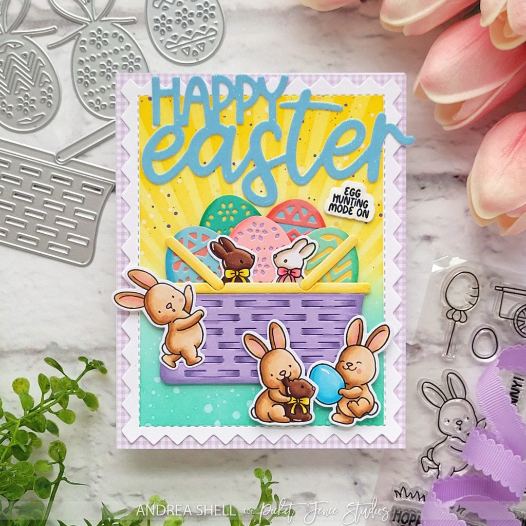 Easter Basket card by Andrea Shell | Follow that Bunny stamp by Picket Fence Studios
