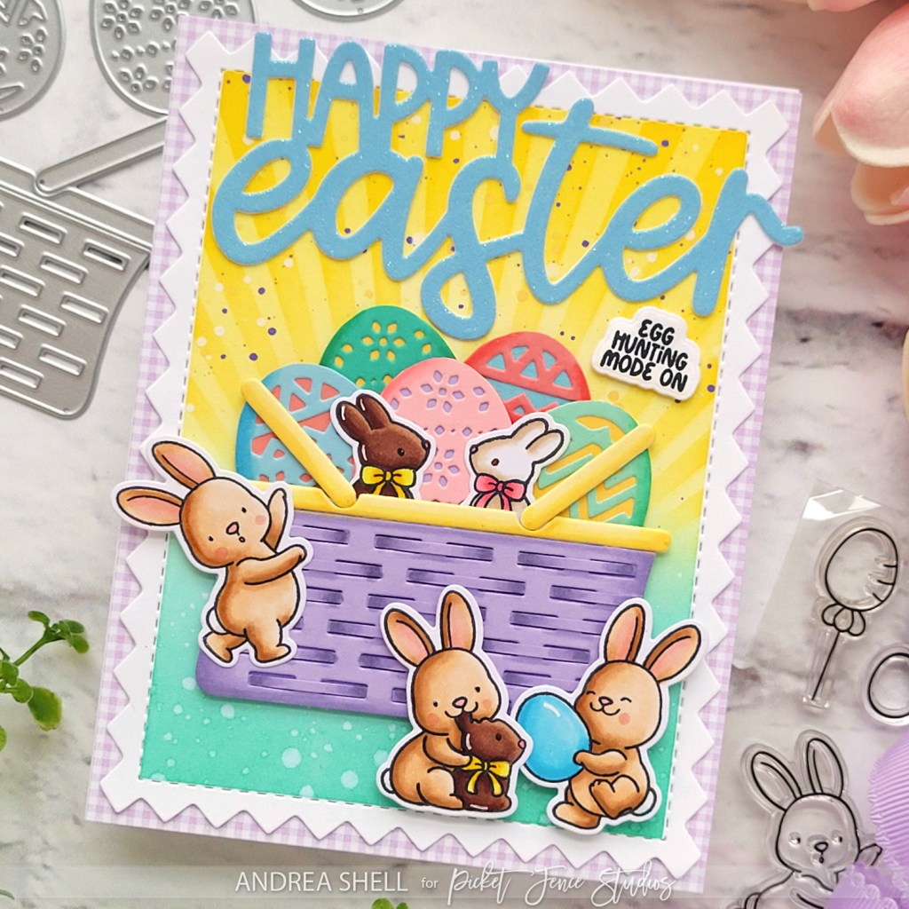 Easter Basket card by Andrea Shell | Follow that Bunny stamp by Picket Fence Studios