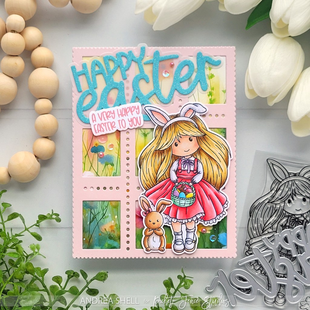 Happy Easter card by Andrea Shell | Freckle Friends: Hoppy Poppy stamp by Picket Fence Studios