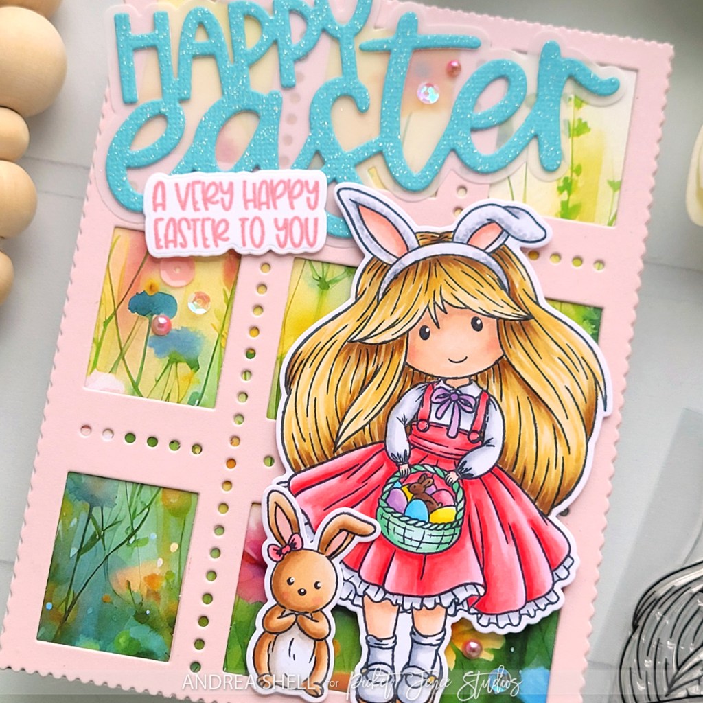Happy Easter card by Andrea Shell | Freckle Friends: Hoppy Poppy stamp by Picket Fence Studios