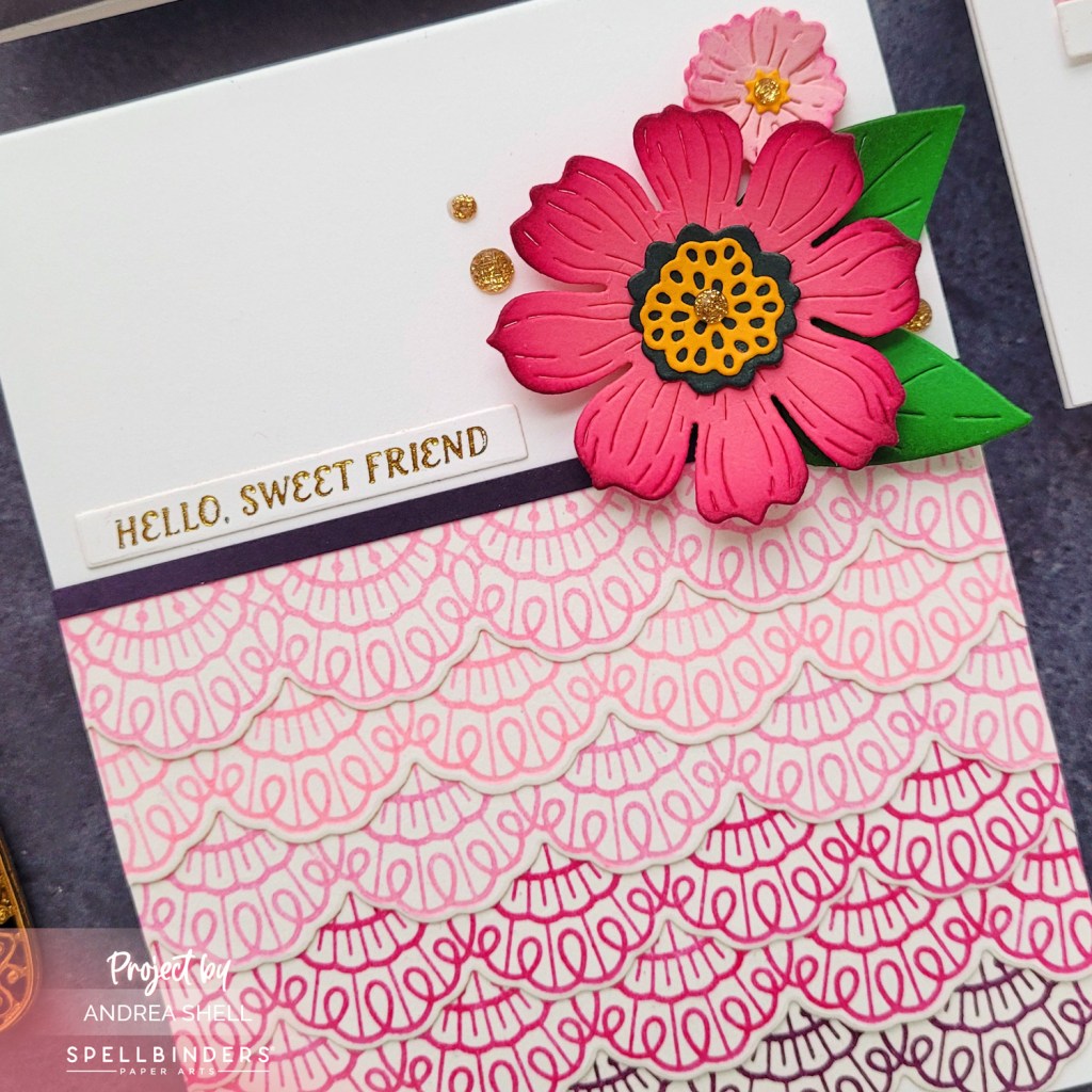 Hello Friend Layered Scallop Borders card by Andrea Shell | Pressed Lace Borders Press Plate by Spellbinders