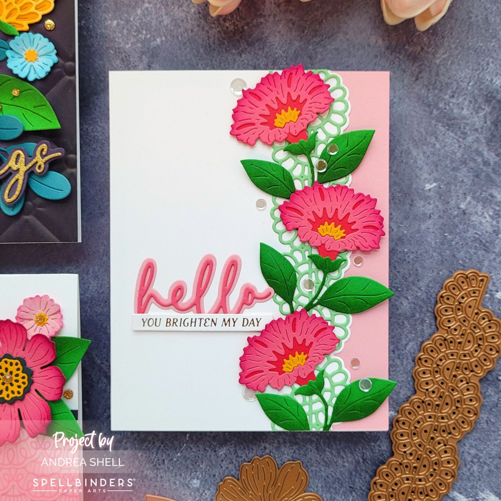Hello Floral Border card by Andrea Shell | Eyelet Scallop Border Die from Spellbinders