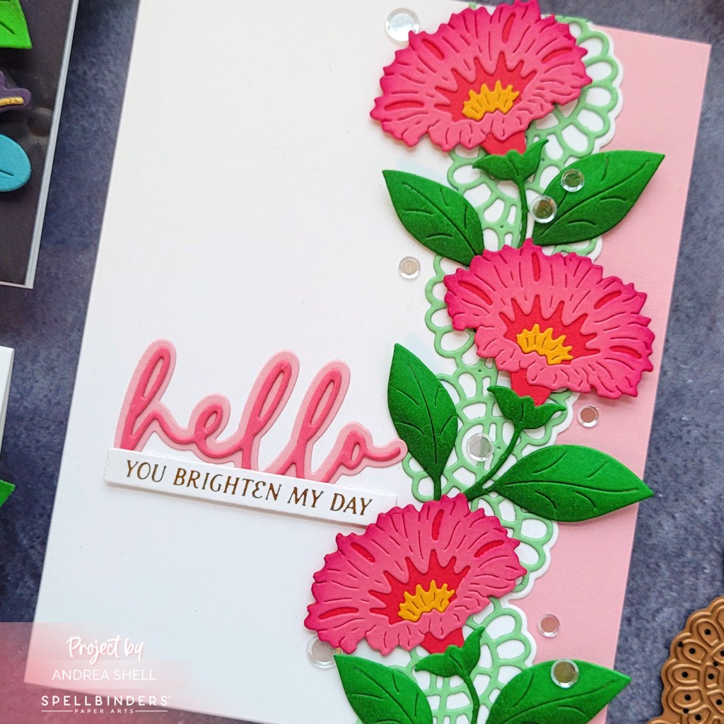 Hello Floral Border card by Andrea Shell | Eyelet Scallop Border Die from Spellbinders