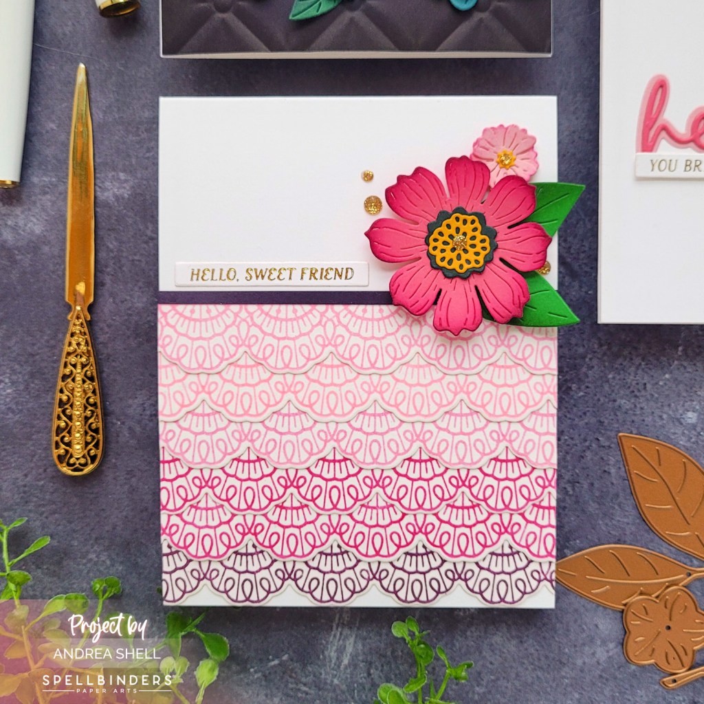 Hello Friend Layered Scallop Borders card by Andrea Shell | Pressed Lace Borders Press Plate by Spellbinders