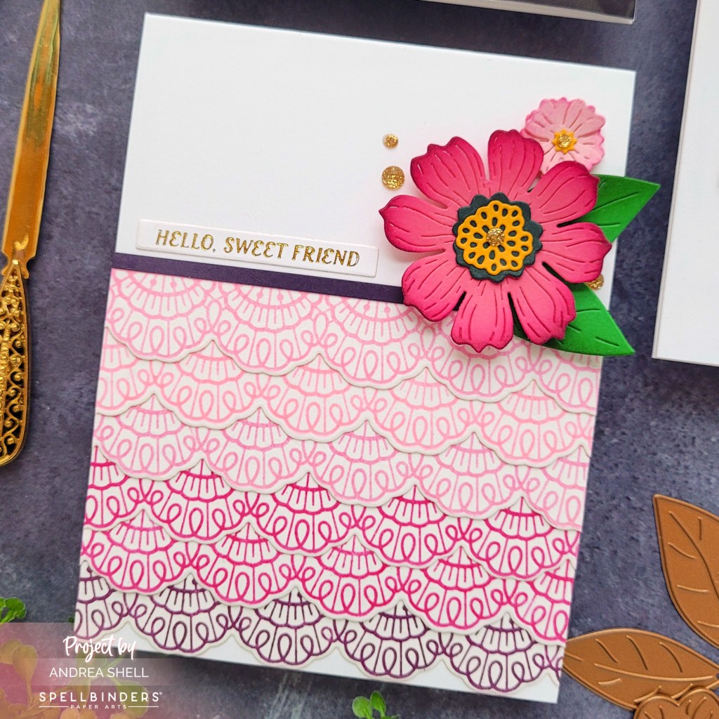 Hello Friend Layered Scallop Borders card by Andrea Shell | Pressed Lace Borders Press Plate by Spellbinders