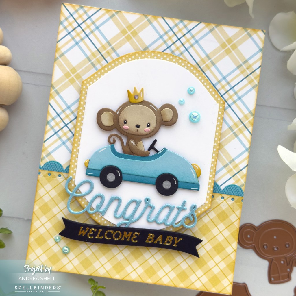 Congrats Baby card by Andrea Shell | Go Kart Go Dies by Spellbinders