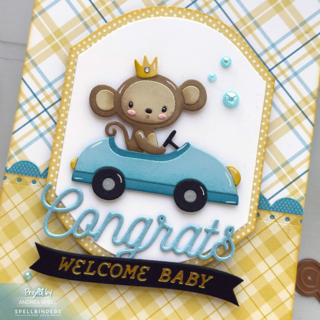 Congrats Baby card by Andrea Shell | Go Kart Go Dies by Spellbinders