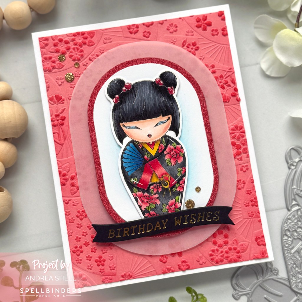 Red Kokeshi Doll card by Andrea Shell | Kokeshi Dolls BetterPress Plate by Spellbinders