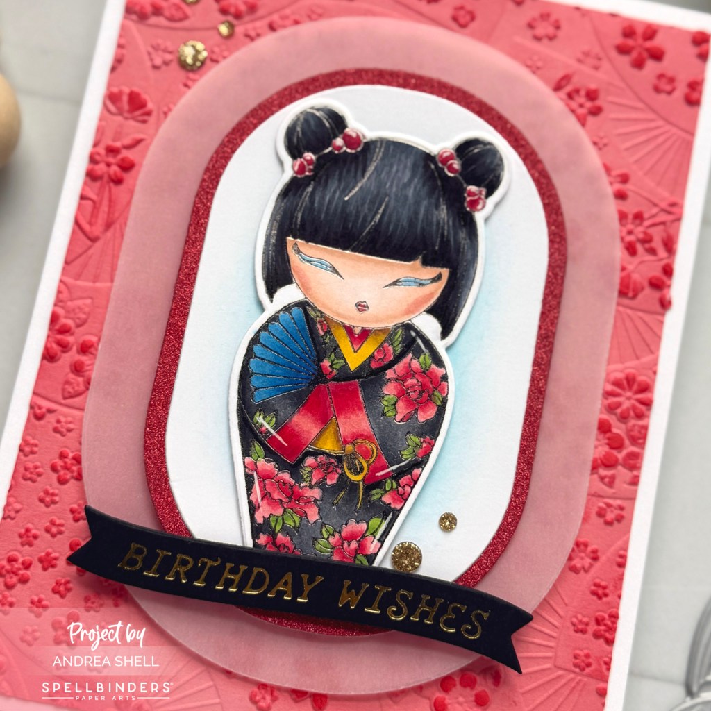 Red Kokeshi Doll card by Andrea Shell | Kokeshi Dolls BetterPress Plate by Spellbinders