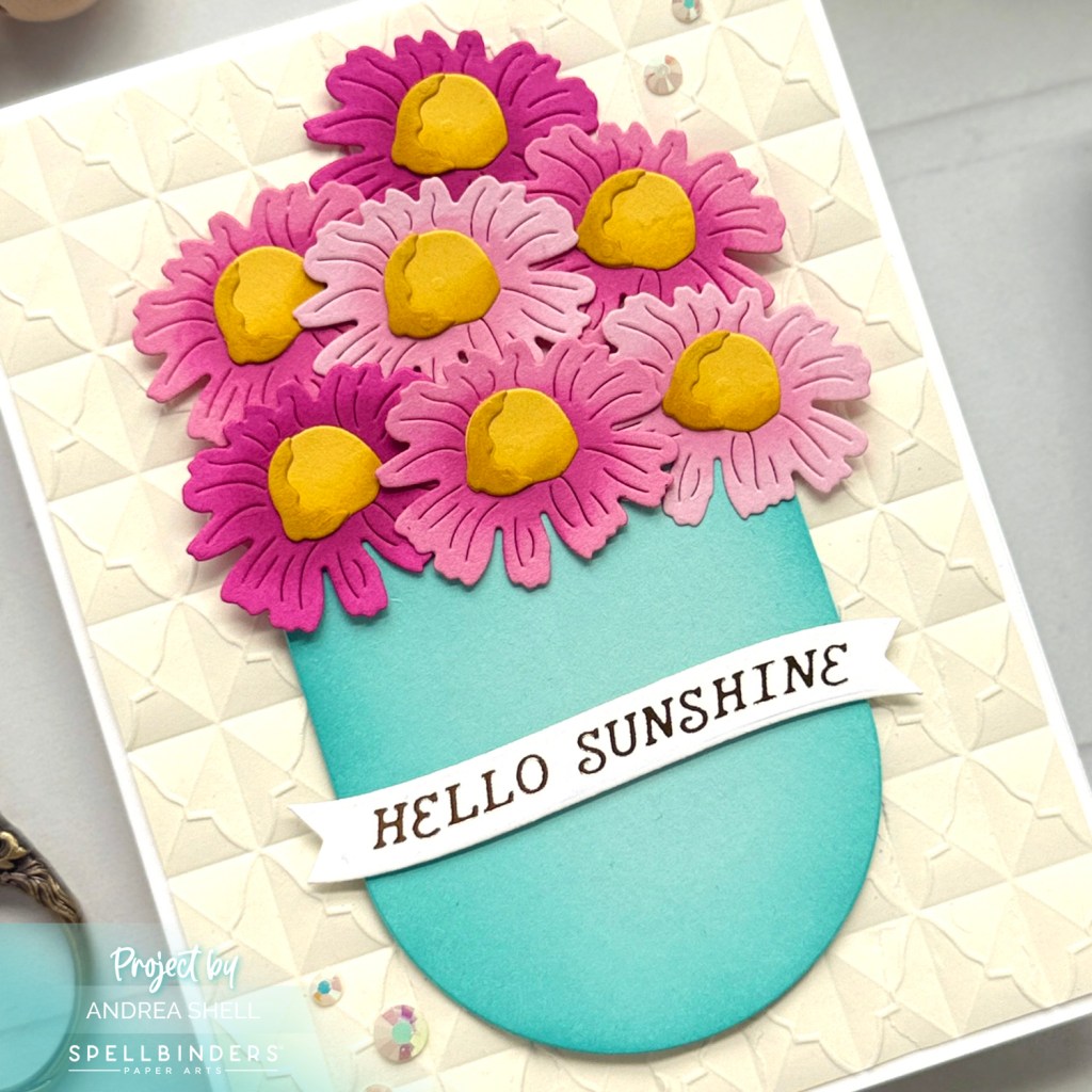 Pink Daisies card by Andrea Shell | Layered Wildflowers Dies by Spellbinders