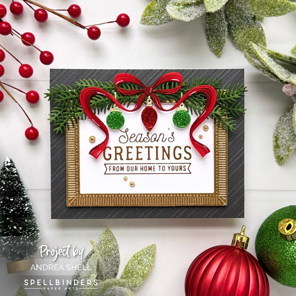 Season's Greetings card by Andrea Shell | Gifting Bow Dies by Spellbinders