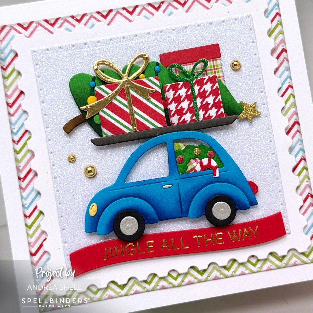 Jingle All the Way card by Andrea Shell | Yuletide Ride Dies by Spellbinders