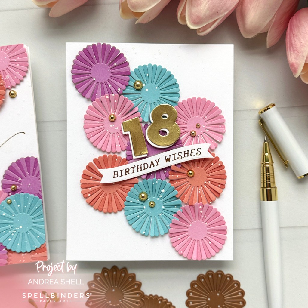 Paper Fan 18 Birthday card by Andrea Shell | Flags & Banners Dies by Spellbinders