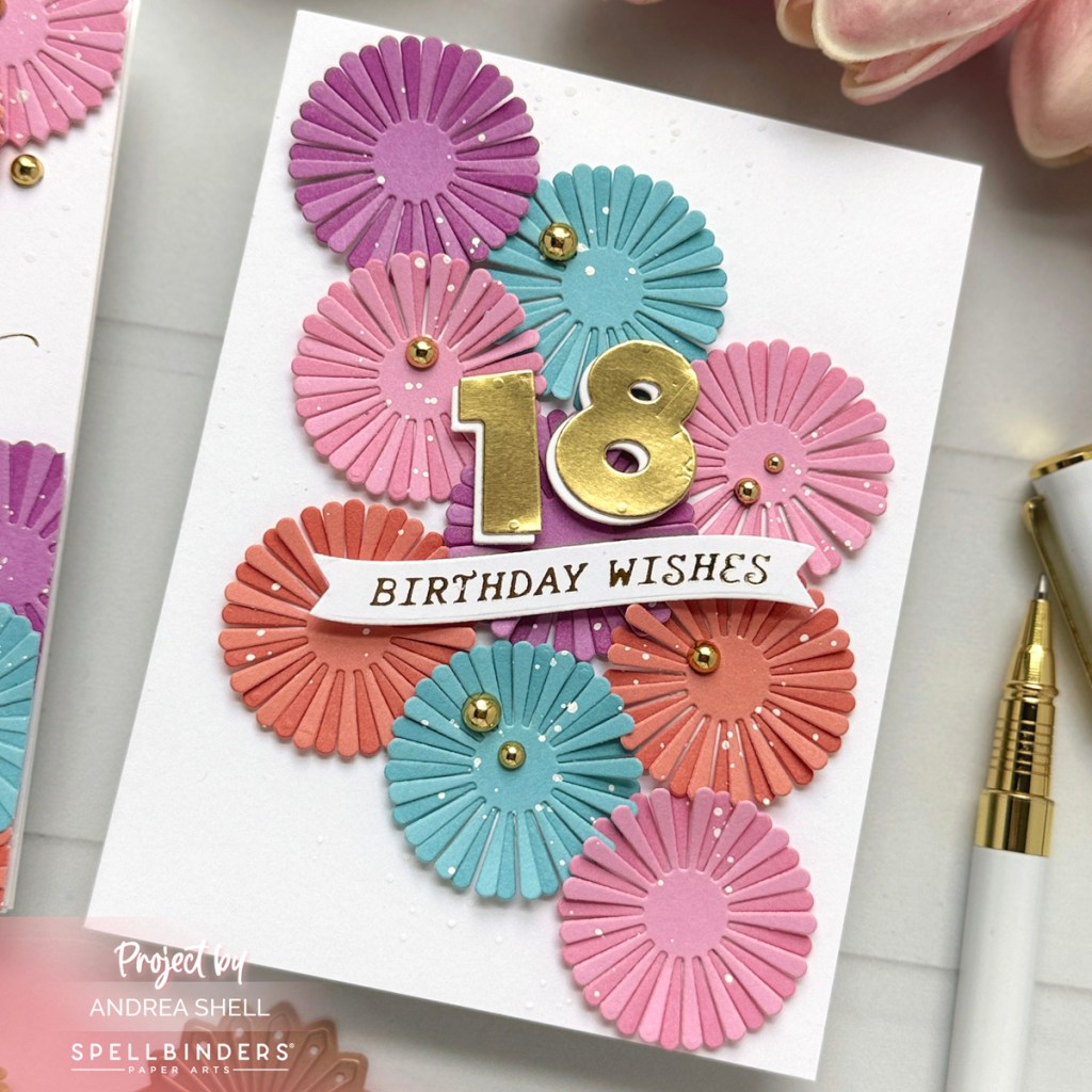 Paper Fan 18 Birthday card by Andrea Shell | Flags & Banners Dies by Spellbinders
