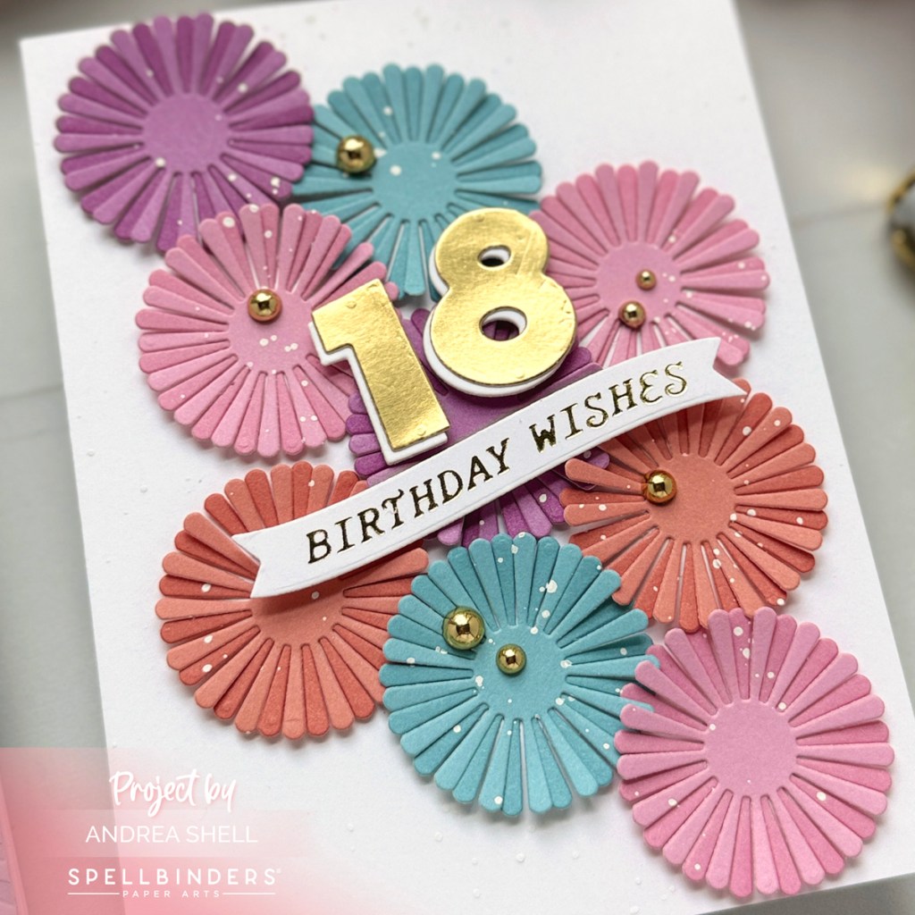 Paper Fan 18 Birthday card by Andrea Shell | Flags & Banners Dies by Spellbinders
