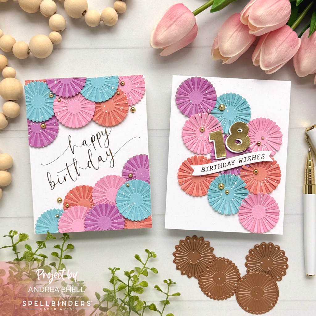 Paper Fans Birthday Cards by Andrea Shell | Flags & Banners Dies by Spellbinders