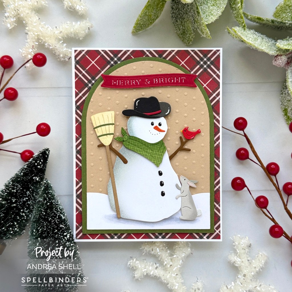 Merry Snowman card by Andrea Shell | Country Snowman Dies by Spellbinders