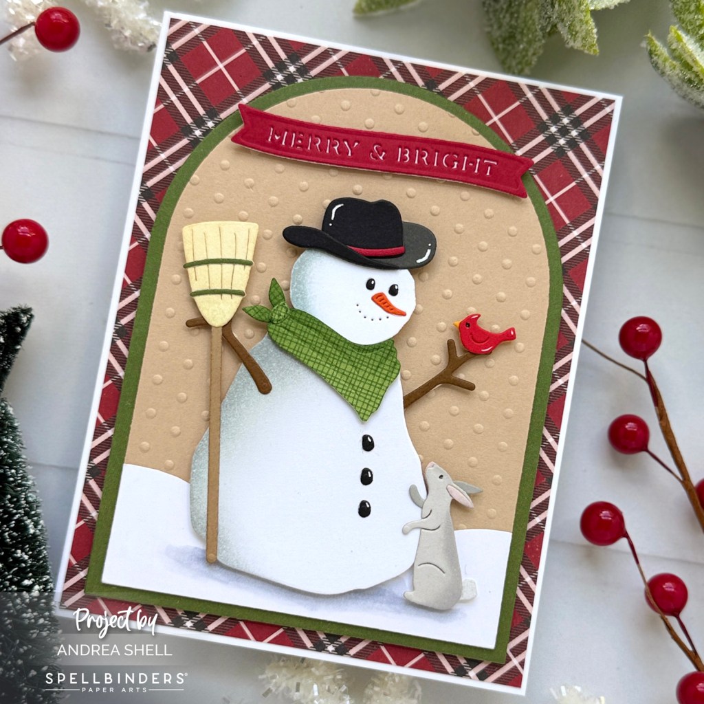Merry Snowman card by Andrea Shell | Country Snowman Dies by Spellbinders