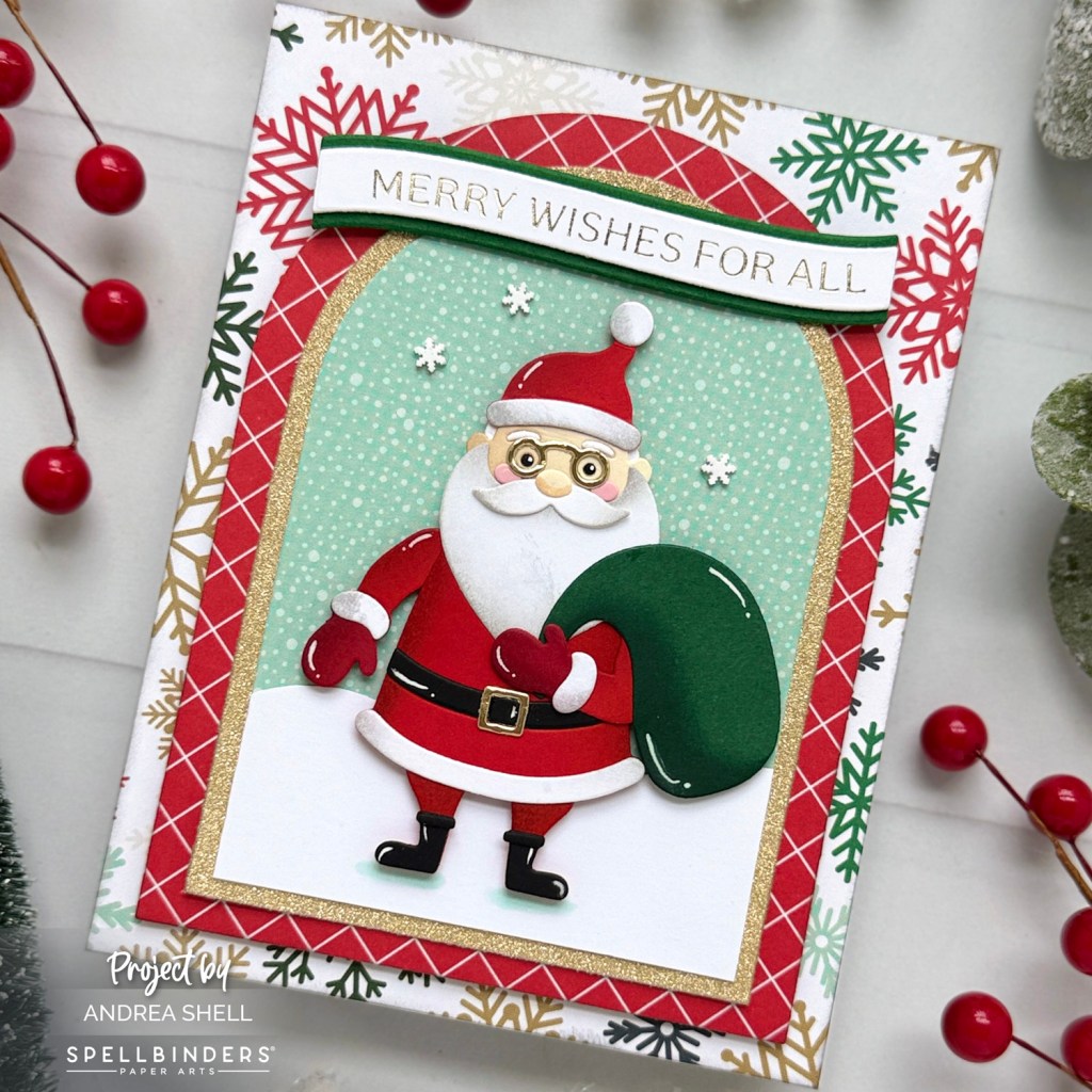 Santa Merry Wishes card by Andrea Shell | The Clauses Dies by Spellbinders