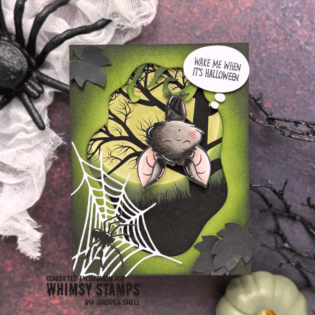 Wake Me Sleeping Bat card by Andrea Shell | Cutie Batootie stamp by Whimsy Stamps