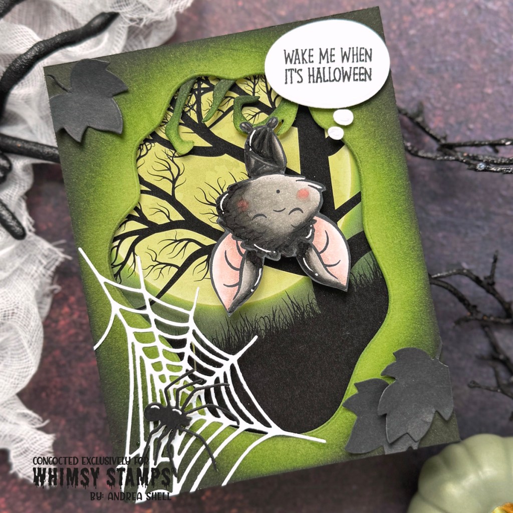 Wake Me Sleeping Bat card by Andrea Shell | Cutie Batootie stamp by Whimsy Stamps