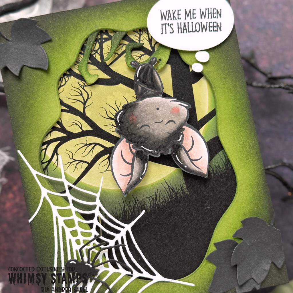 Wake Me Sleeping Bat card by Andrea Shell | Cutie Batootie stamp by Whimsy Stamps