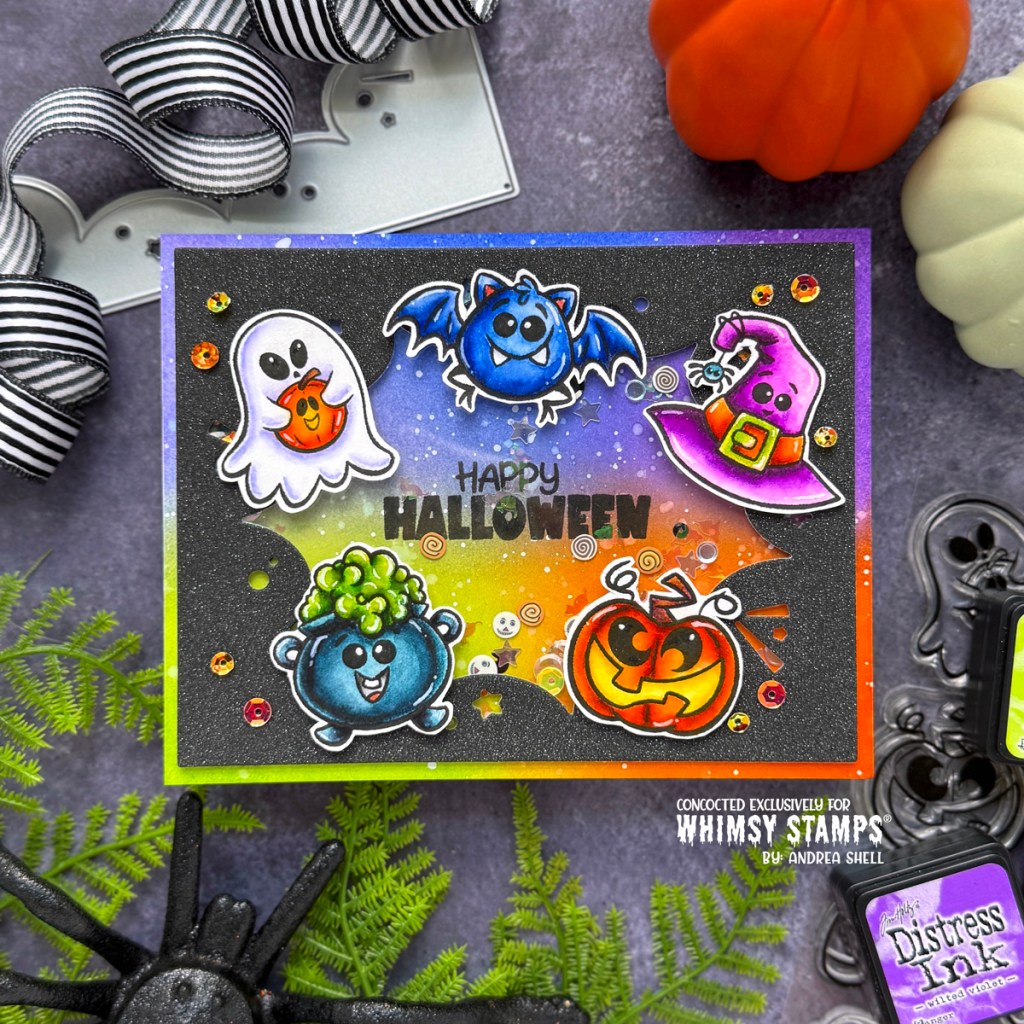 Halloween Icons shaker card by Andrea Shell | Spooky Season Icons stamp by Whimsy Stamps
