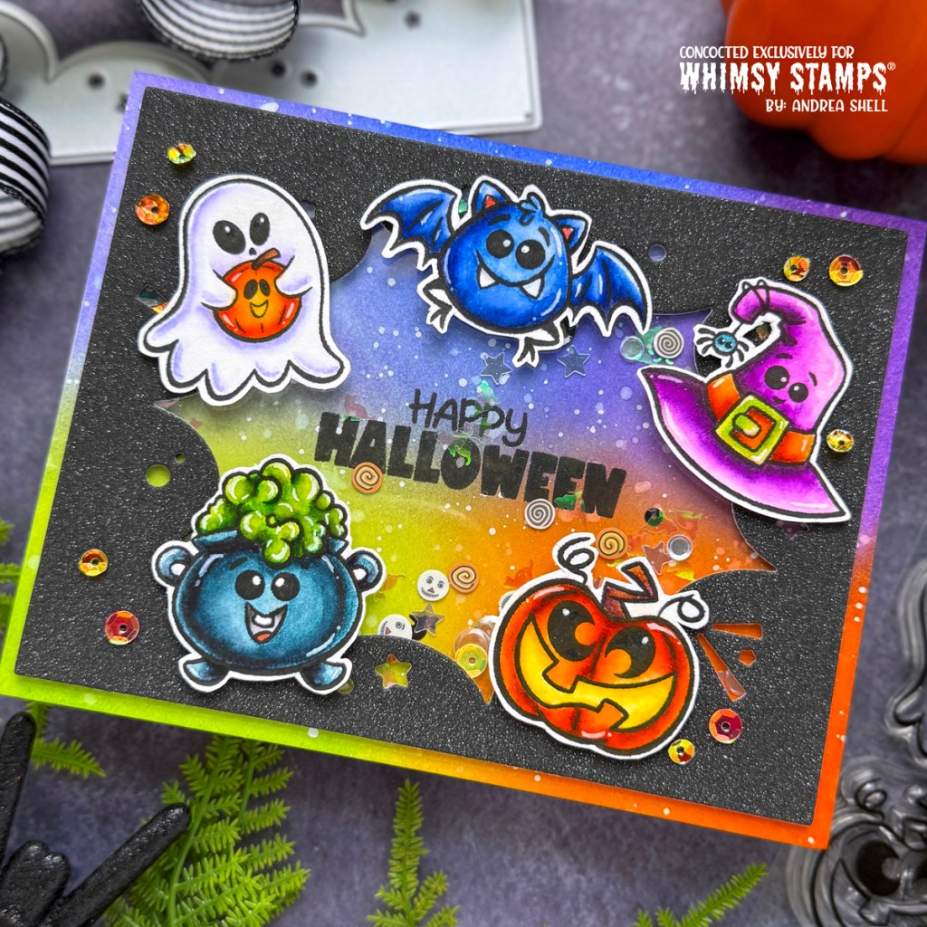 Halloween Icons shaker card by Andrea Shell | Spooky Season Icons stamp by Whimsy Stamps