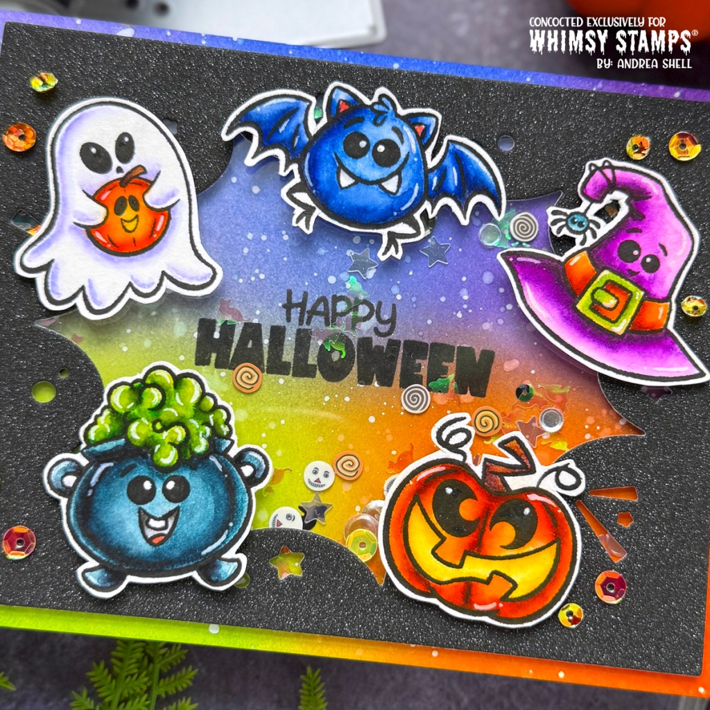 Halloween Icons shaker card by Andrea Shell | Spooky Season Icons stamp by Whimsy Stamps