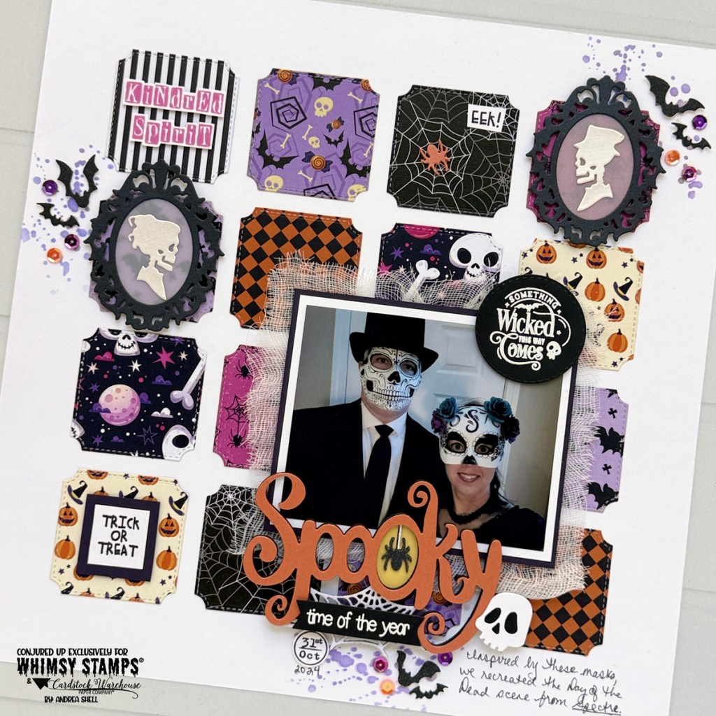 Spooky Halloween Layout by Andrea Shell | Hocus Pocus paper by Whimsy Stamps