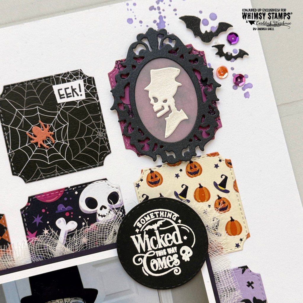 Spooky Halloween Layout by Andrea Shell | Hocus Pocus paper by Whimsy Stamps